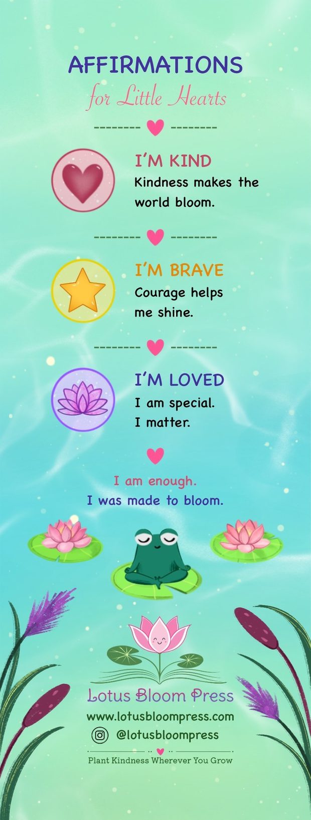 Affirmations for Little Hearts bookmark, back