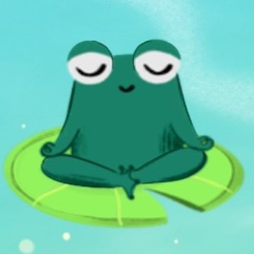 Pip the frog meditating on a lily pad